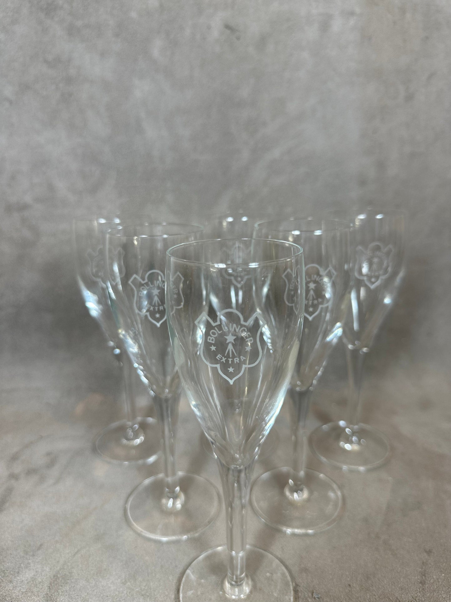 SELTENES Set von 6 Vintage-Champagnerflöten aus Bollinger Reims-Kristall