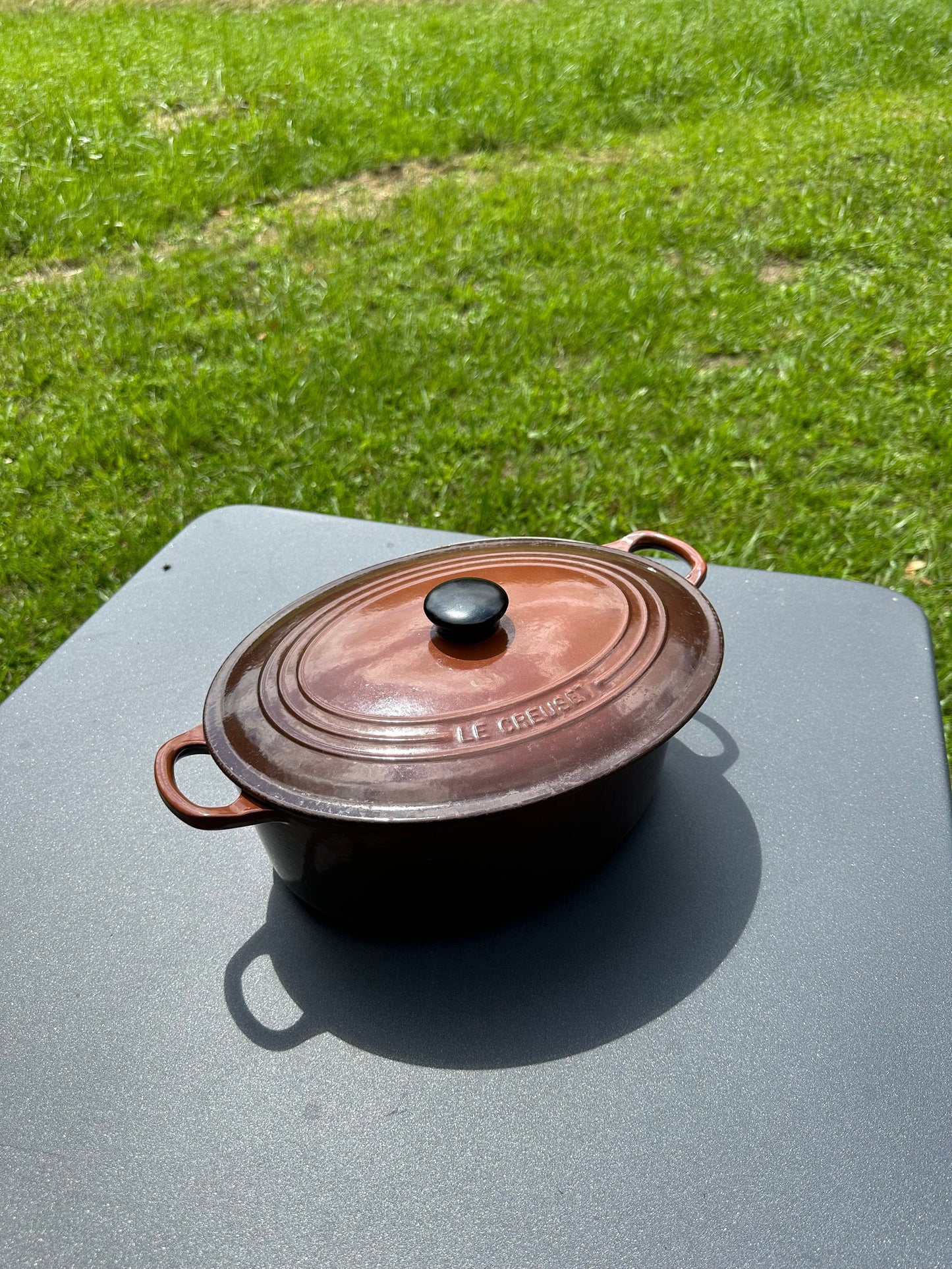 Vintage Le Creuset Cousance Braune Auflaufform aus Gusseisen, hergestellt in Frankreich, 1980er Jahre