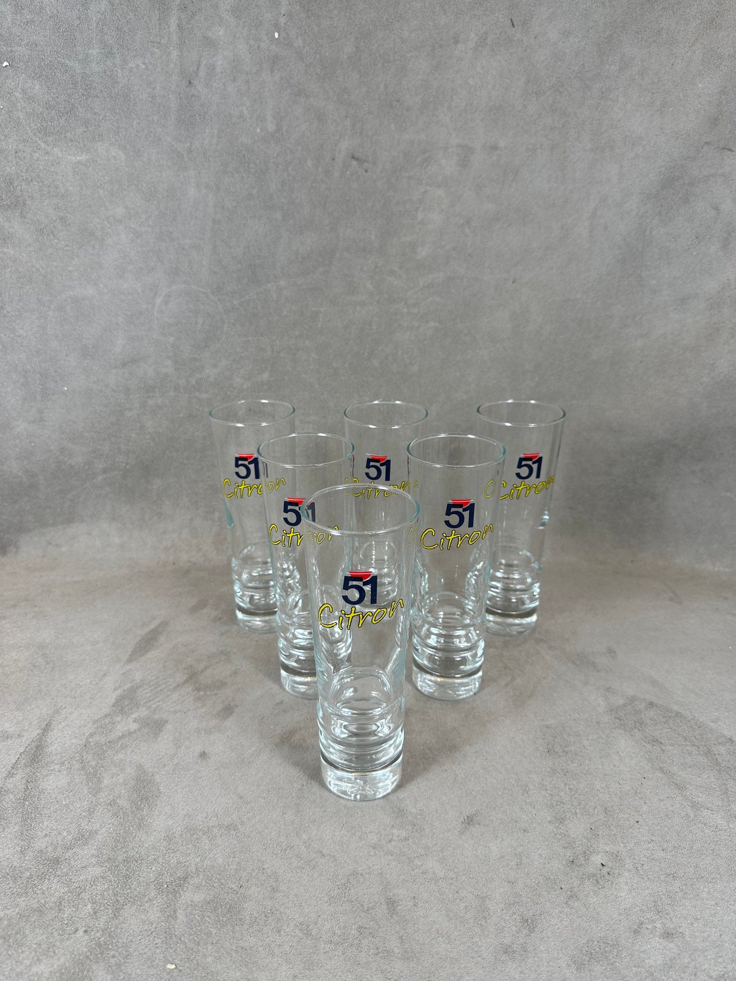 Set of 6 Pastis glasses Pastis 51 Citron in vintage retro glass Made in France 1980s