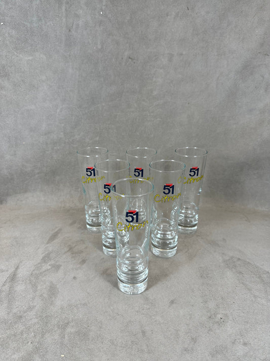 Set of 6 Pastis glasses Pastis 51 Citron in vintage retro glass Made in France 1980s