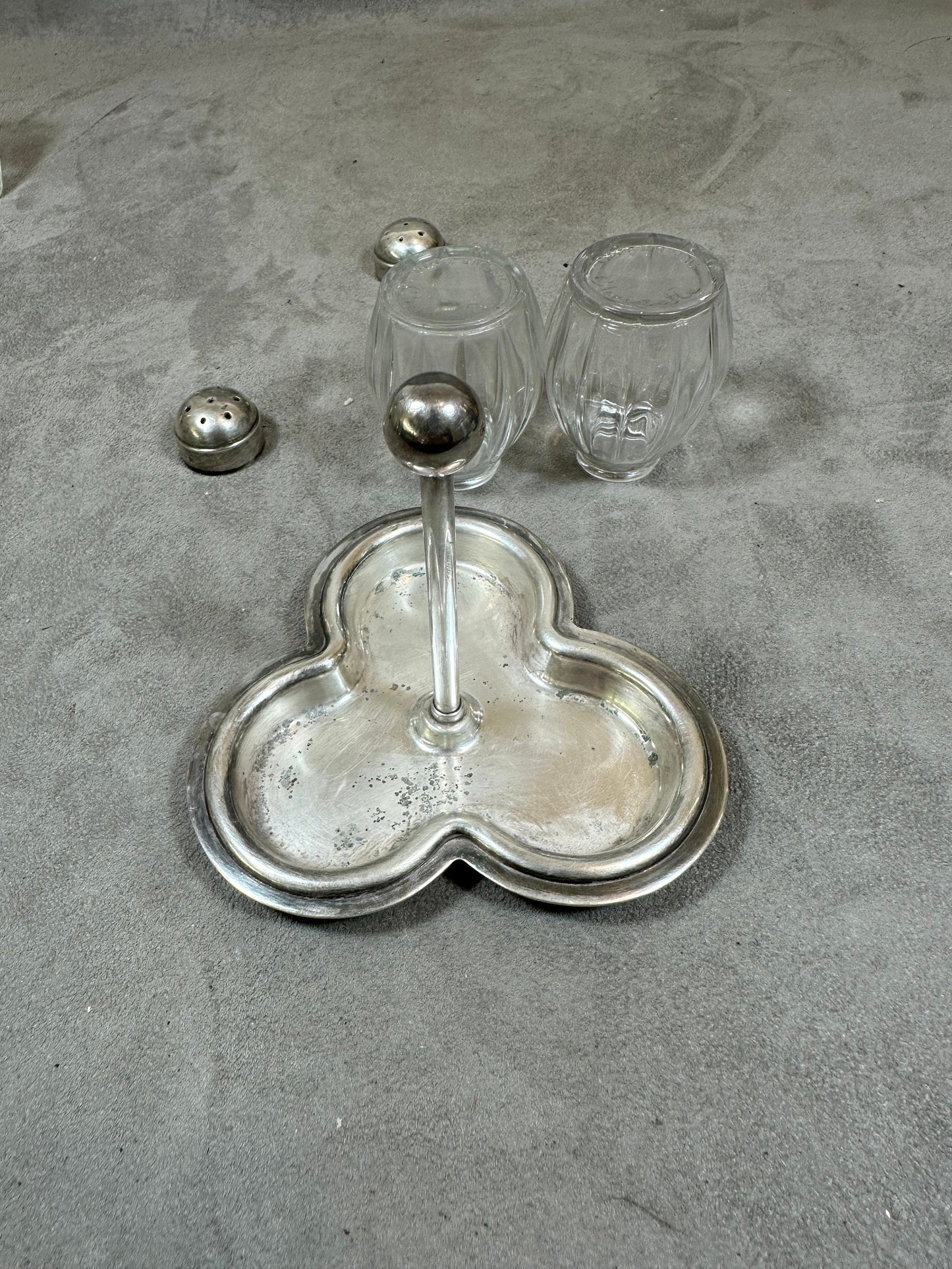 RARE Magnificent set of 2 salt cellars and a mustard pot in crystal CHRISTOFLE ORFEVRERIE in silver Made in France 1950s