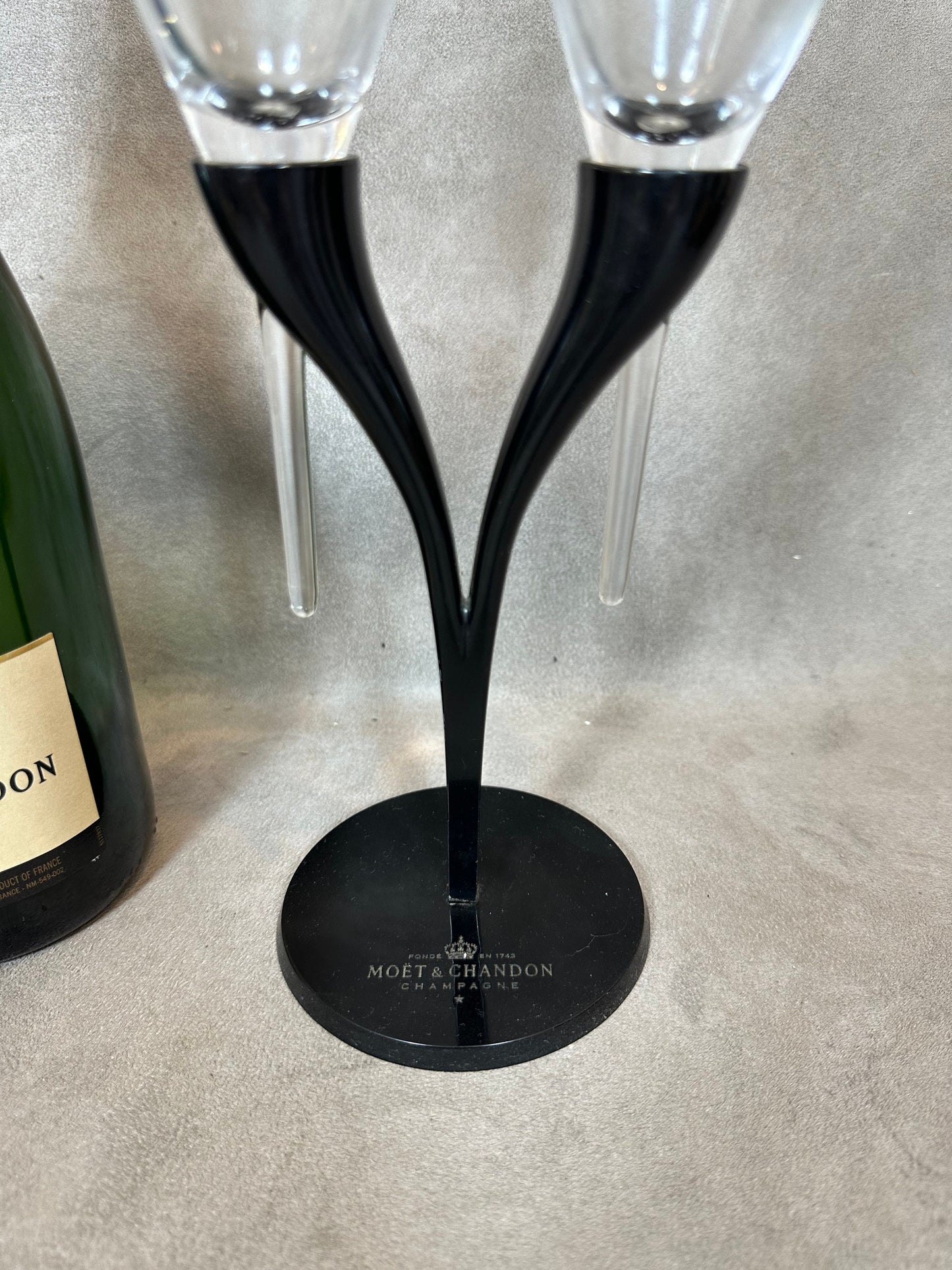 RARE Toi & Moi de deux coupes à champagne Moet et Chandon en verre et métal vintage Made in france par Philippe Di Méo Reso Design