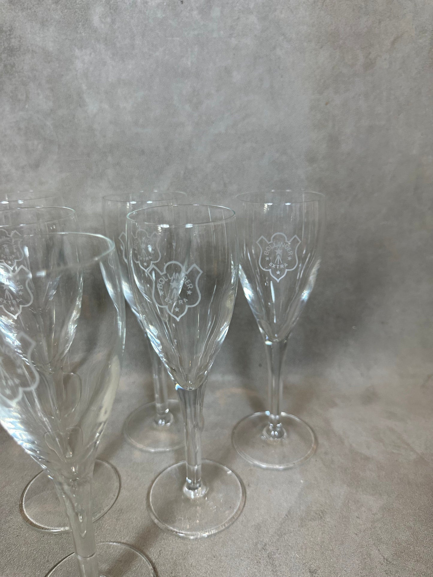 SELTENES Set von 6 Vintage-Champagnerflöten aus Bollinger Reims-Kristall