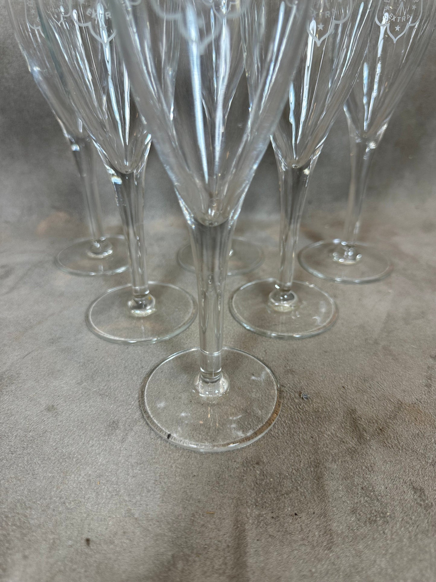 SELTENES Set von 6 Vintage-Champagnerflöten aus Bollinger Reims-Kristall