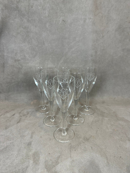 SELTENES Set von 6 Vintage-Champagnerflöten aus Bollinger Reims-Kristall