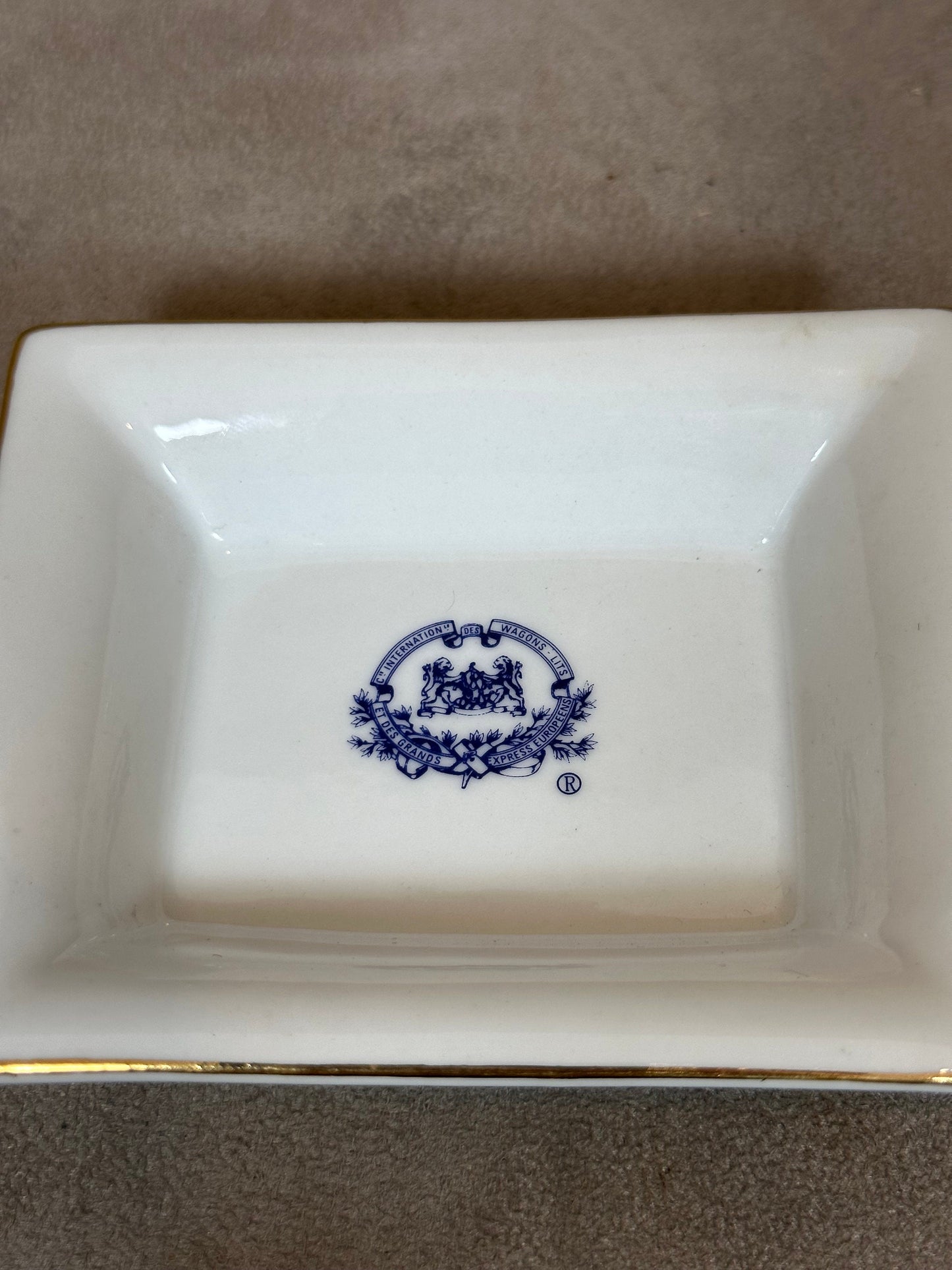 Vintage Les Wagons Lits porcelain advertising ashtray Made in France