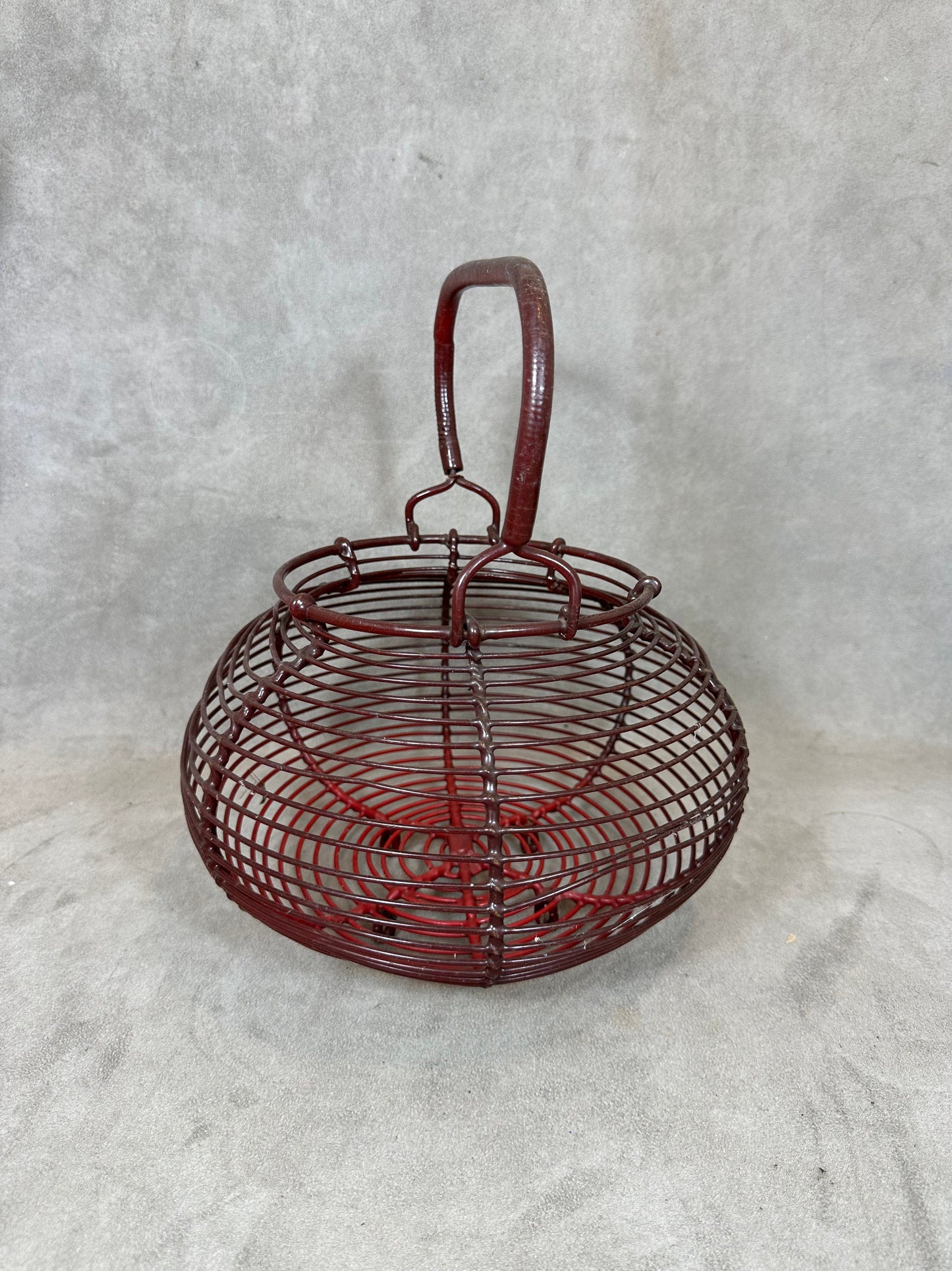 Vintage red metal egg, salad or fruit basket Made in France 1950s