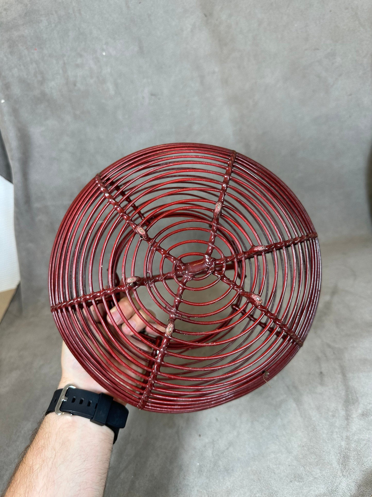 Vintage red metal egg, salad or fruit basket Made in France 1950s