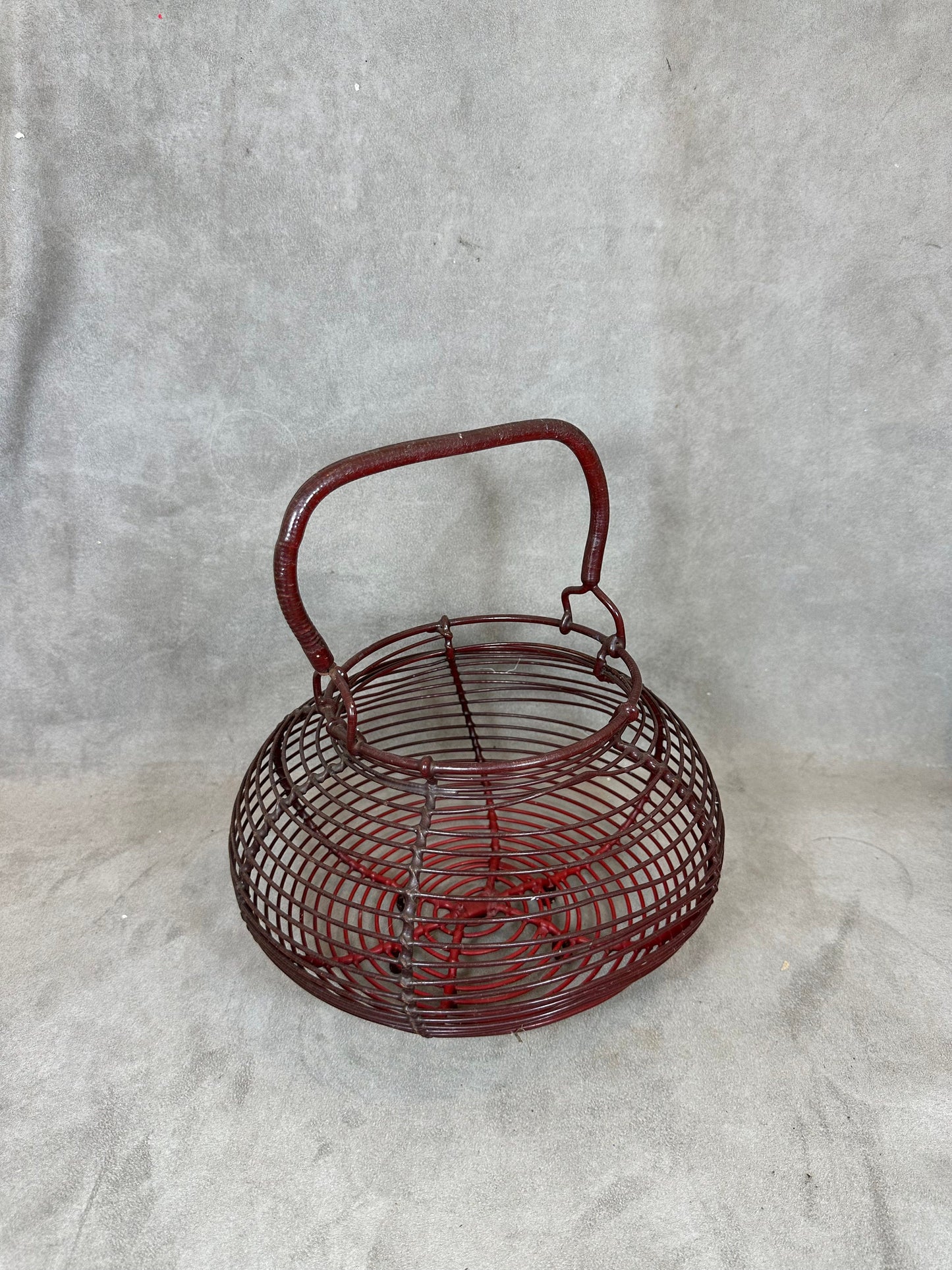 Vintage red metal egg, salad or fruit basket Made in France 1950s