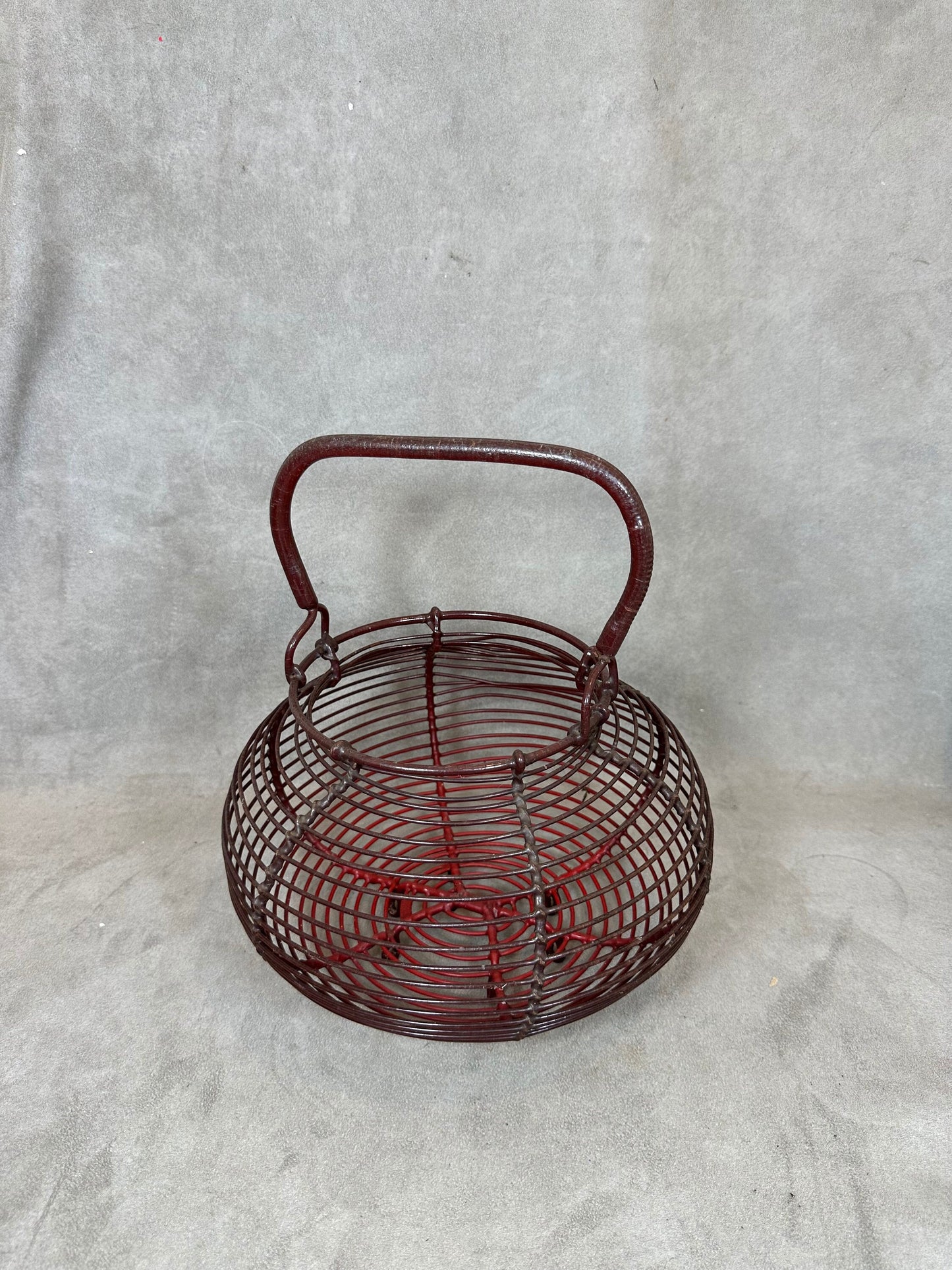 Vintage red metal egg, salad or fruit basket Made in France 1950s