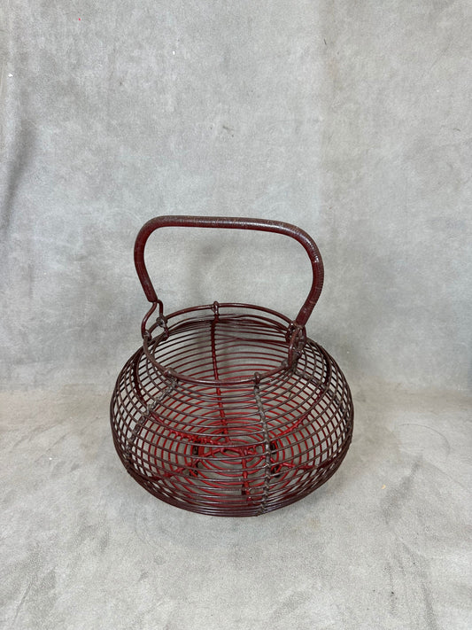 Vintage red metal egg, salad or fruit basket Made in France 1950s