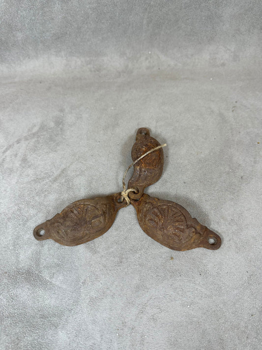 Set of 3 old cast iron furniture handles Made in France 1900