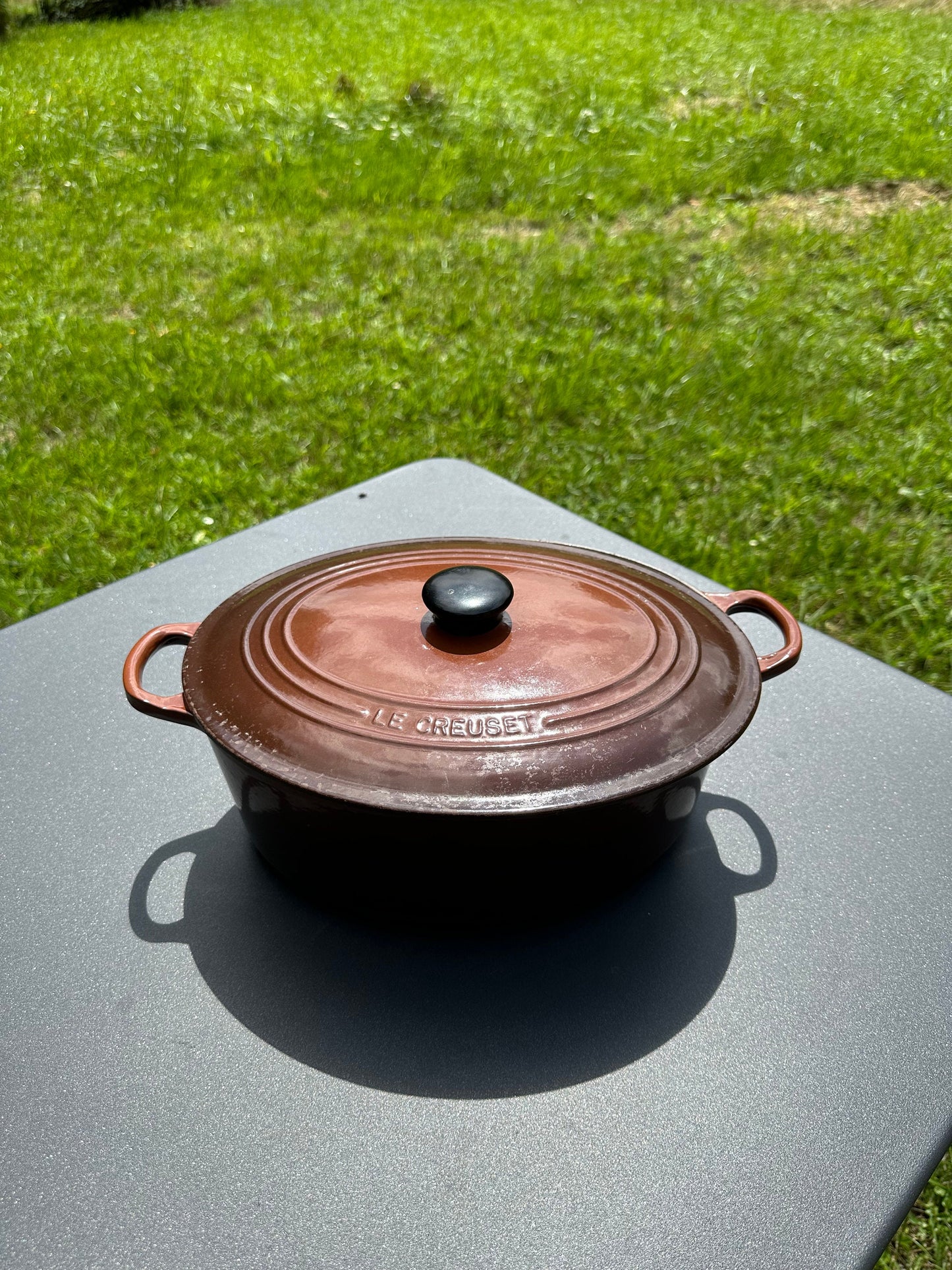 Vintage Le Creuset Cousance Brown Cast Iron Casserole Dish Made in France 1980s