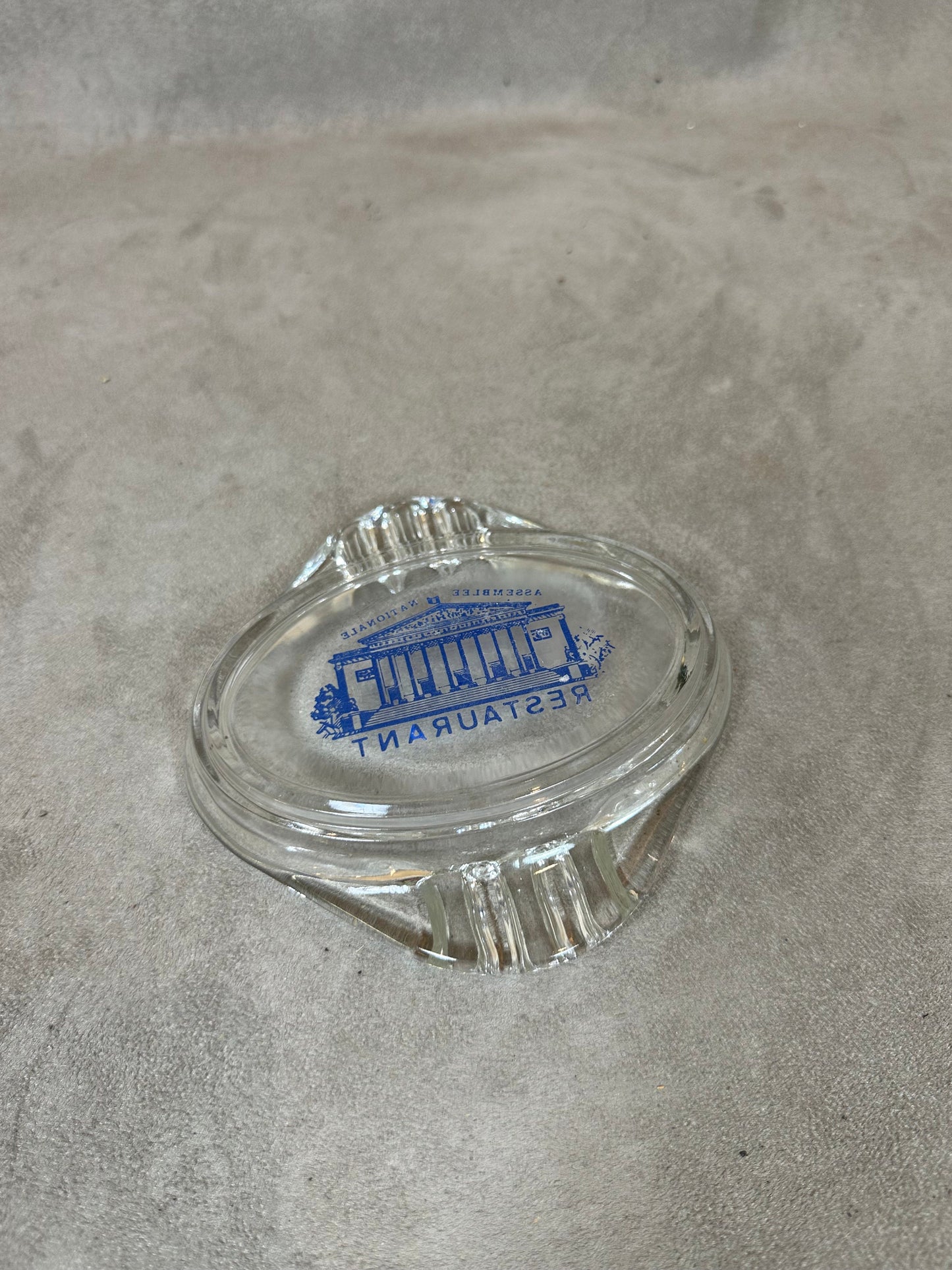 Glass Advertising Ashtray, Restaurant of the French National Assembly, Made in France, Vintage 1980