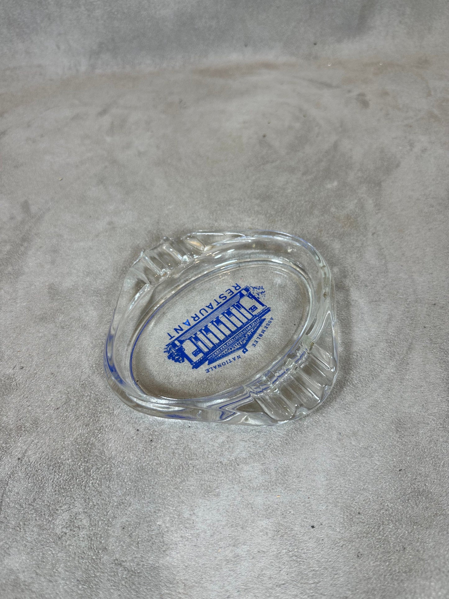 Glass Advertising Ashtray, Restaurant of the French National Assembly, Made in France, Vintage 1980