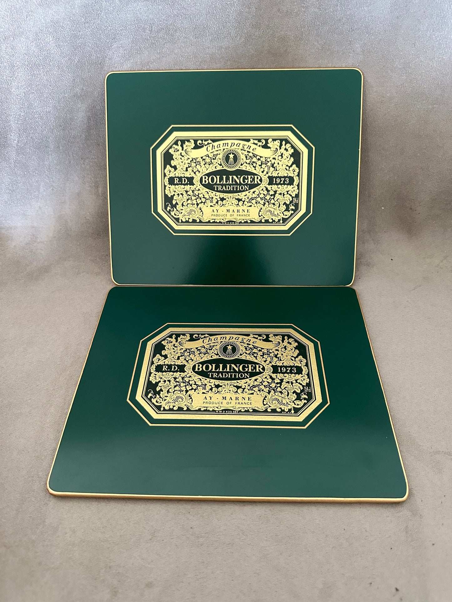 RARE Set of 2 Bollinger champagne placemats or placemats Made in France 1970s