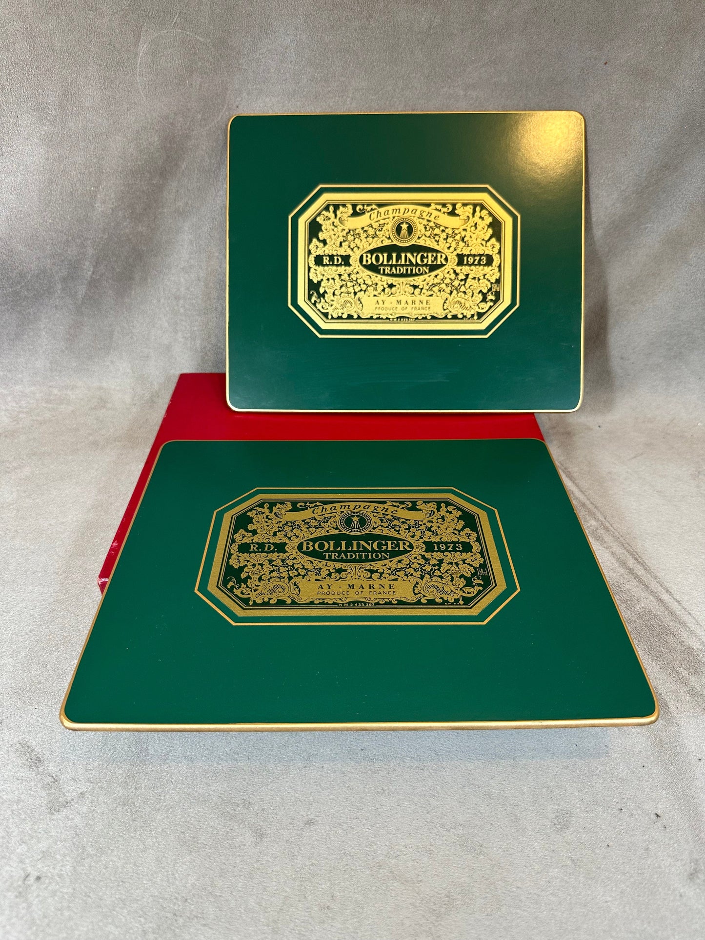 RARE Set of 2 Bollinger champagne placemats or placemats Made in France 1970s