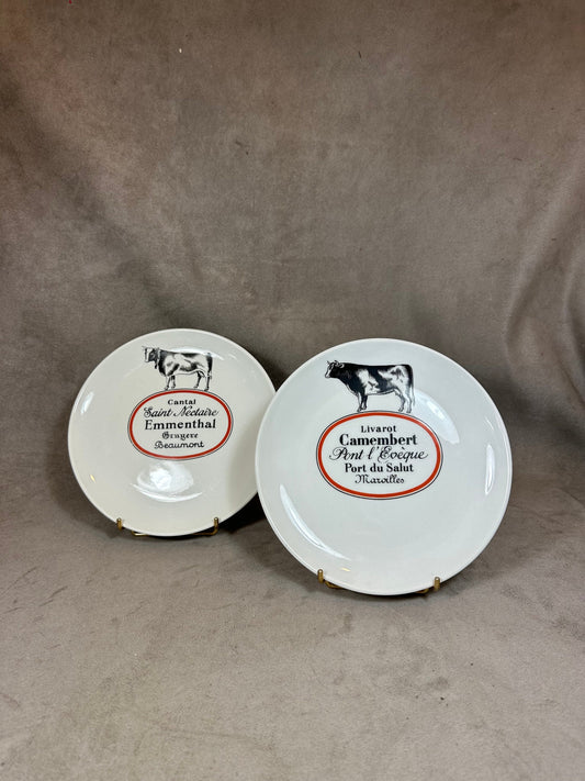 Set of 2 vintage Auteuil porcelain cheese plates Made in France