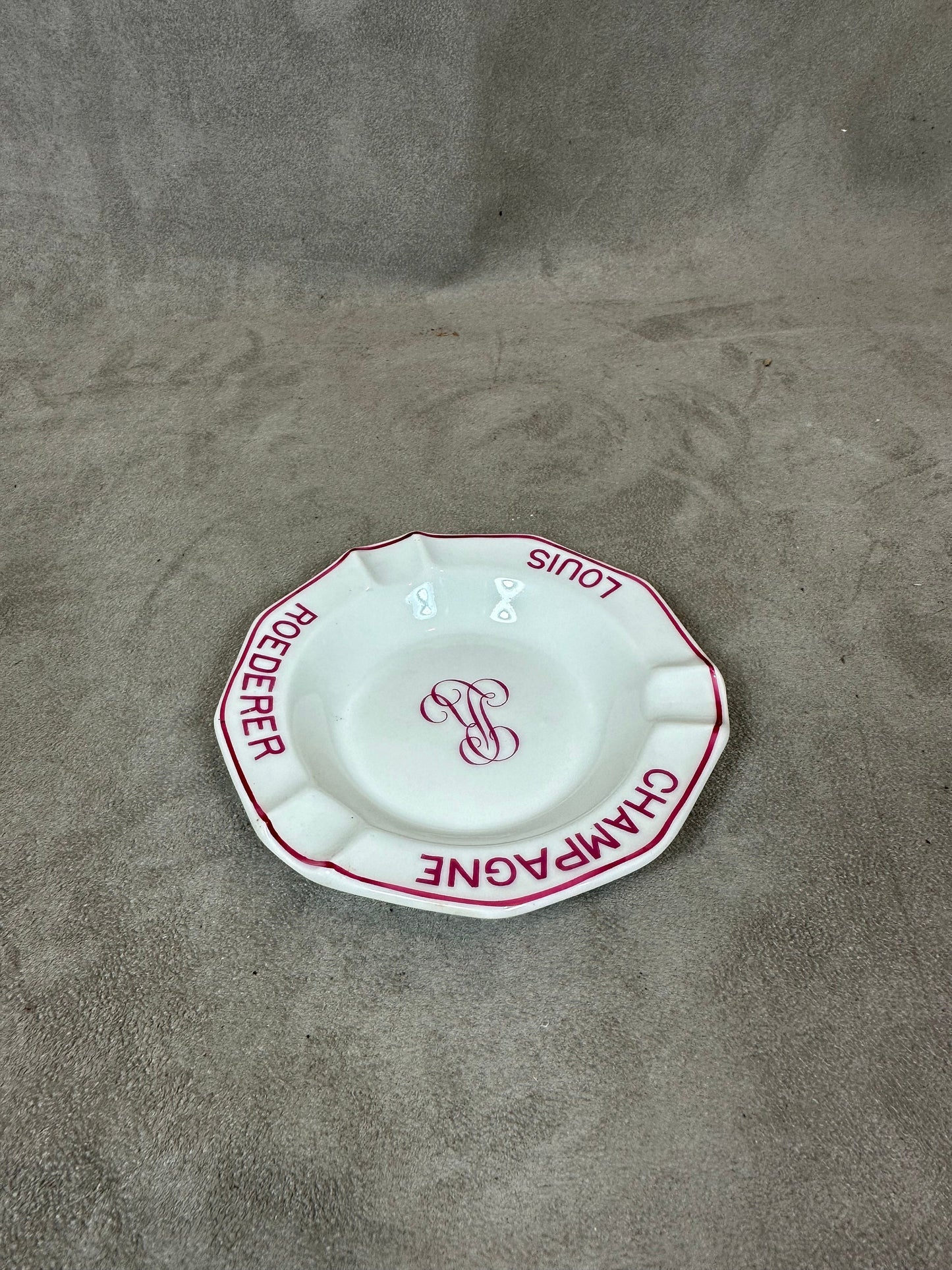 Louis Roederer ashtray empty pocket vintage advertising item in white ceramic with red border Champagne Reims France vintage