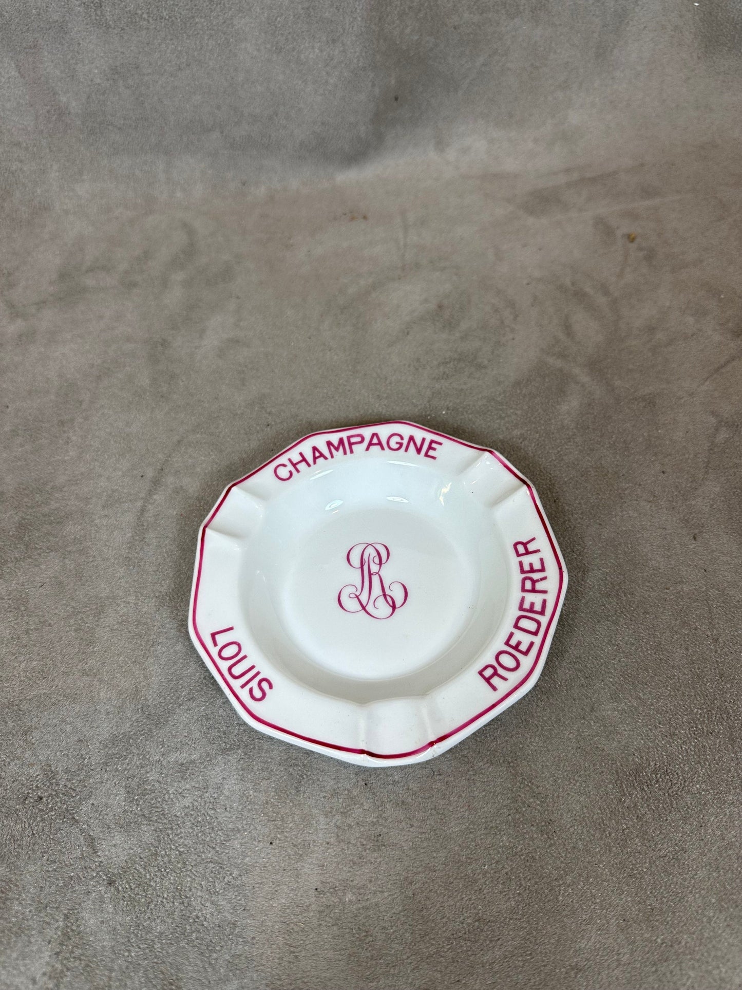 Louis Roederer ashtray empty pocket vintage advertising item in white ceramic with red border Champagne Reims France vintage