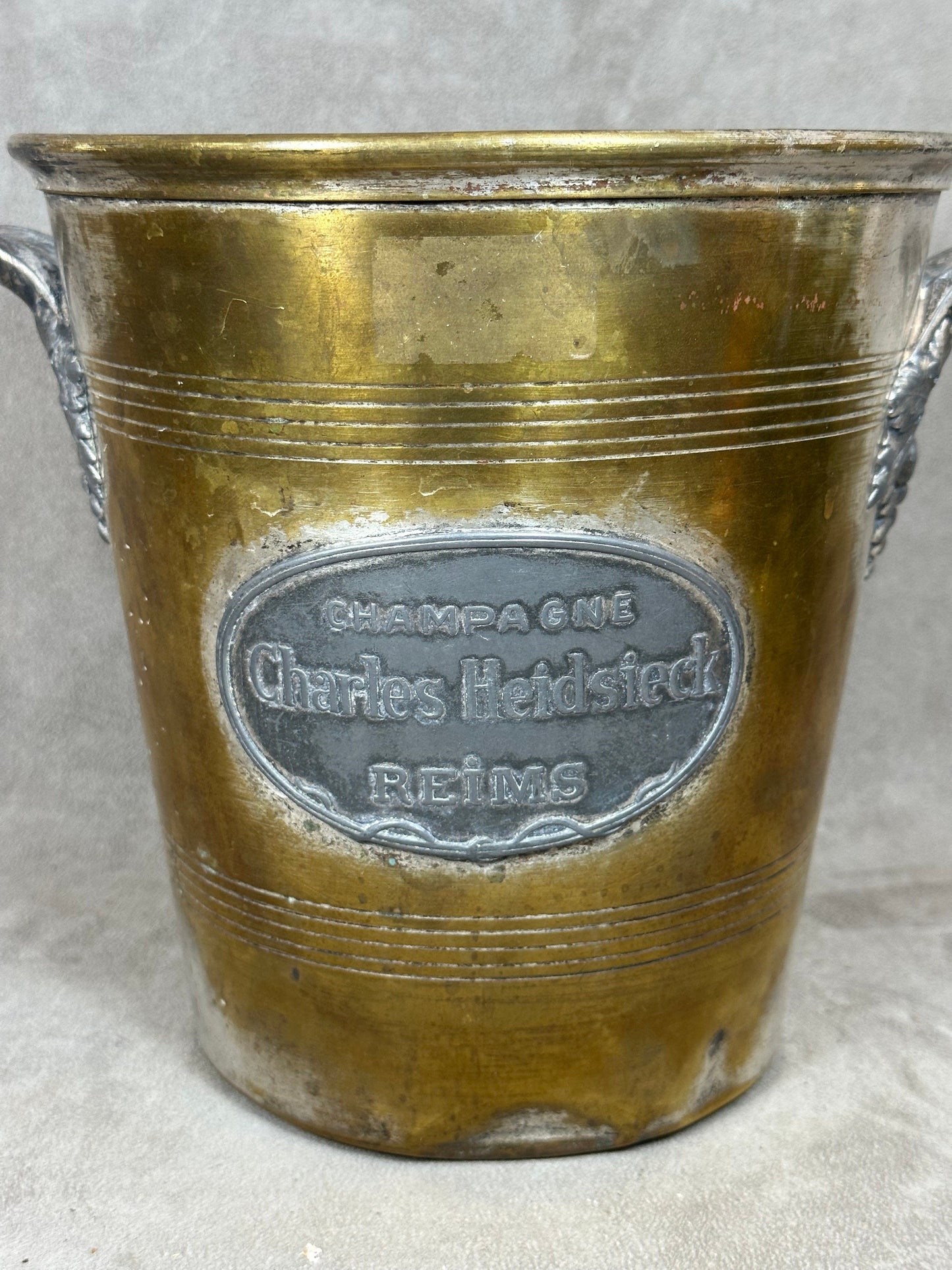 VERY RARE Magnificent vintage Charles Heidsieck metal champagne bucket 1900s