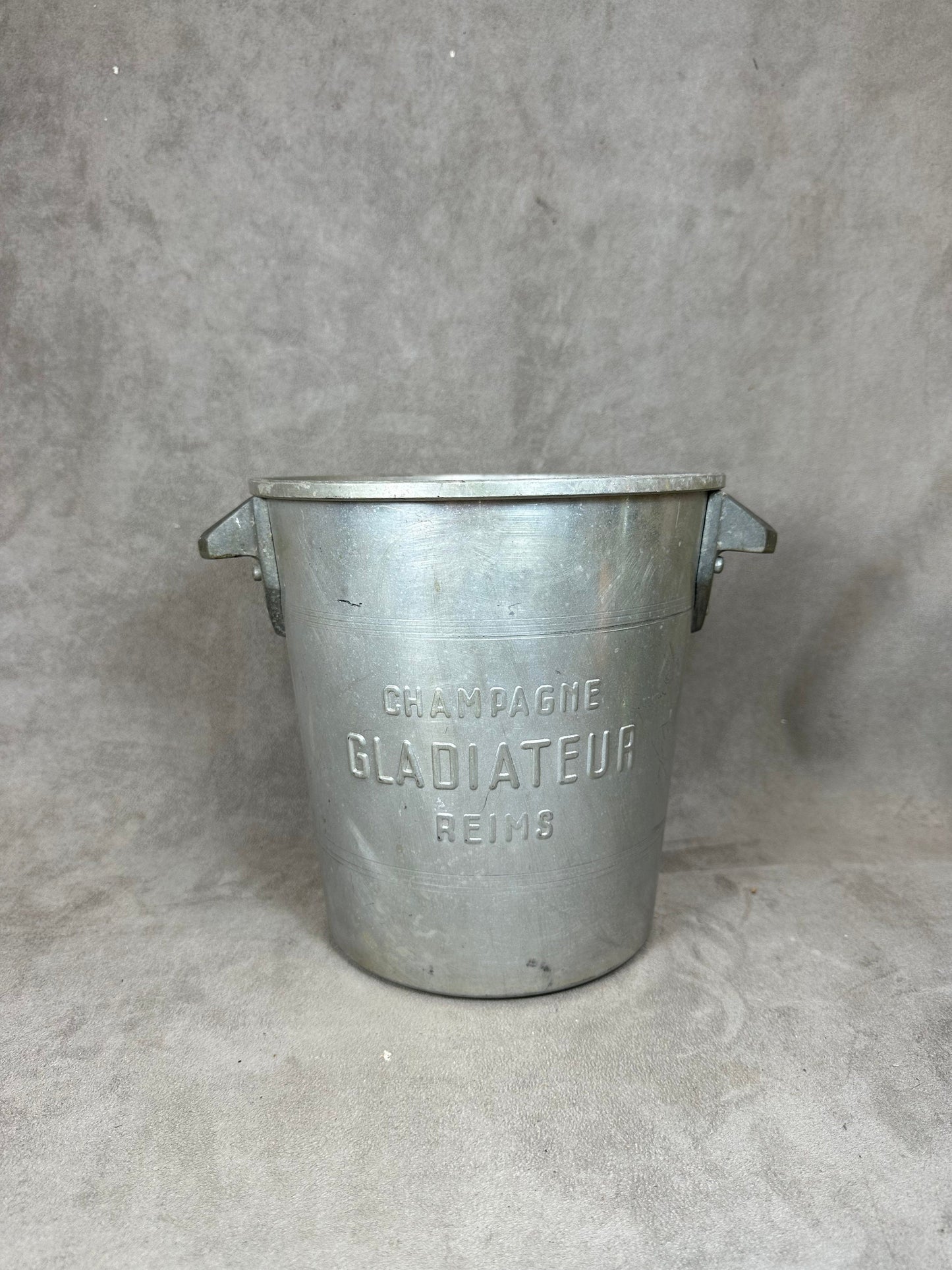 SELTENER Champagnerkübel aus Aluminium, Champagner Gladiateur Reims, nicht mehr existierendes Haus im Besitz von Roederer, 1930er Jahre