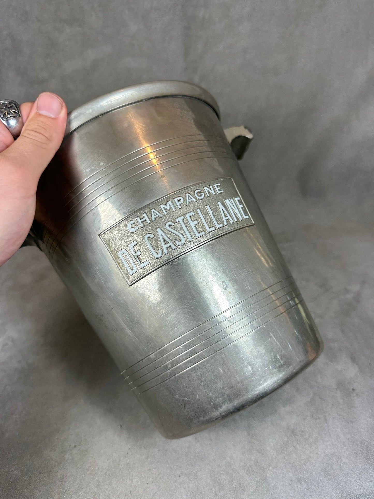 VERY RARE De Castellane champagne bucket in Argit metal 1950 vintage Made in France