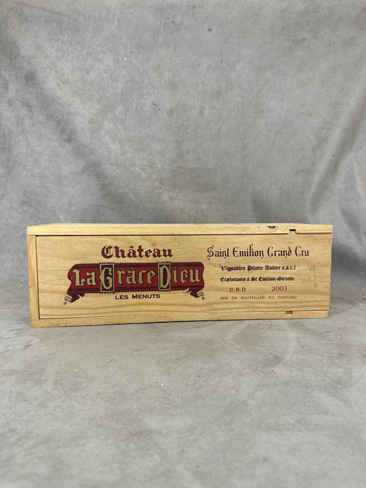 Caisse en bois pour bouteille de vin Chateau La Grace Dieu Saint Emilion Made in France Vintage 2000