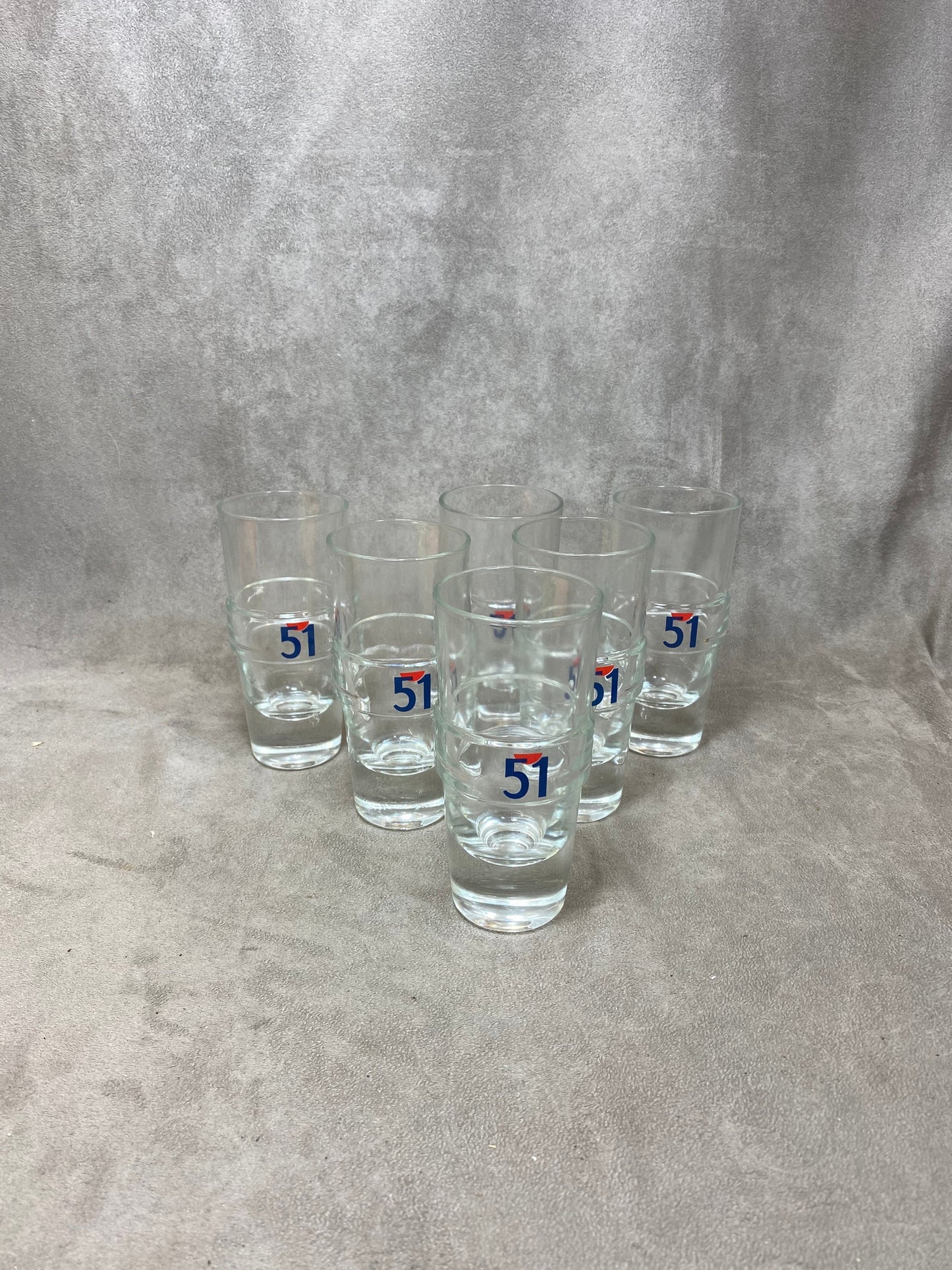 Set of 6 Pastis glasses Pastis 51 in vintage retro glass Made in France 1970s
