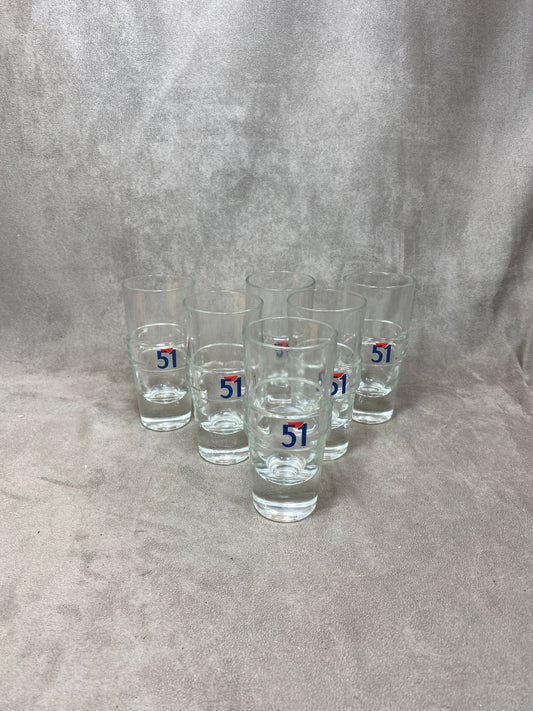 Set of 6 Pastis glasses Pastis 51 in vintage retro glass Made in France 1970s