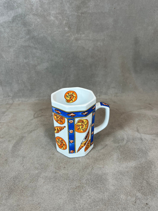 Earthenware Mug, Shell Decor, Made in France, Vintage 1980
