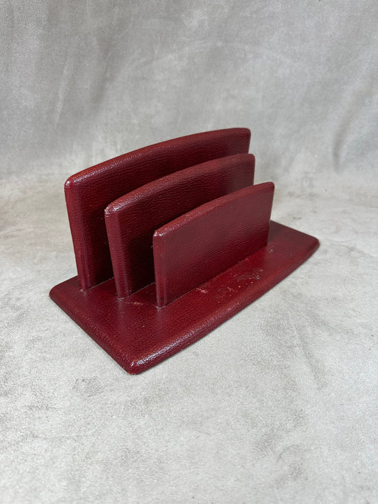 Le Tanneur letter sorter in vintage burgundy red leather Made in France 1970