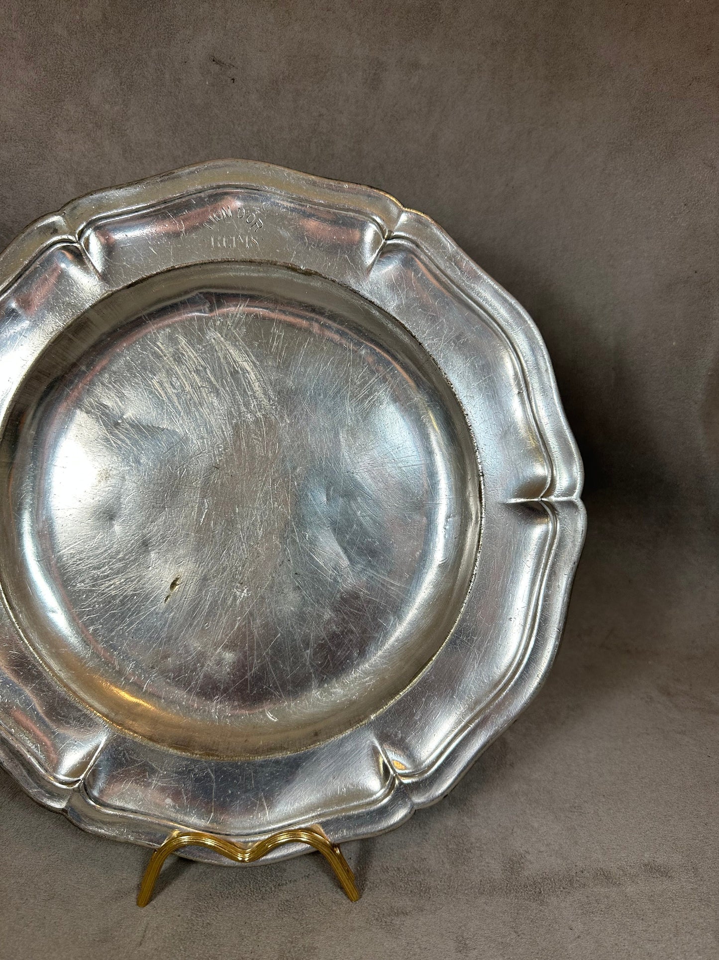 RARE Large Christofle presentation plate in silver-plated metal marked "Lion d'Or Reims" Made in France 1950