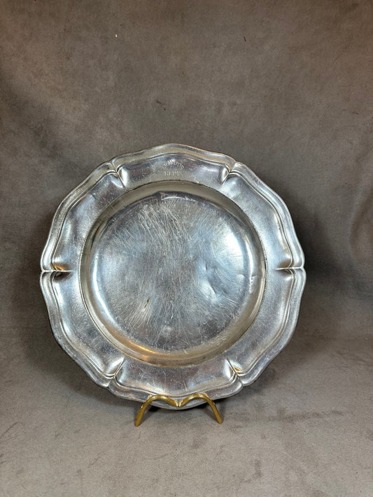 RARE Large Christofle presentation plate in silver-plated metal marked "Lion d'Or Reims" Made in France 1950