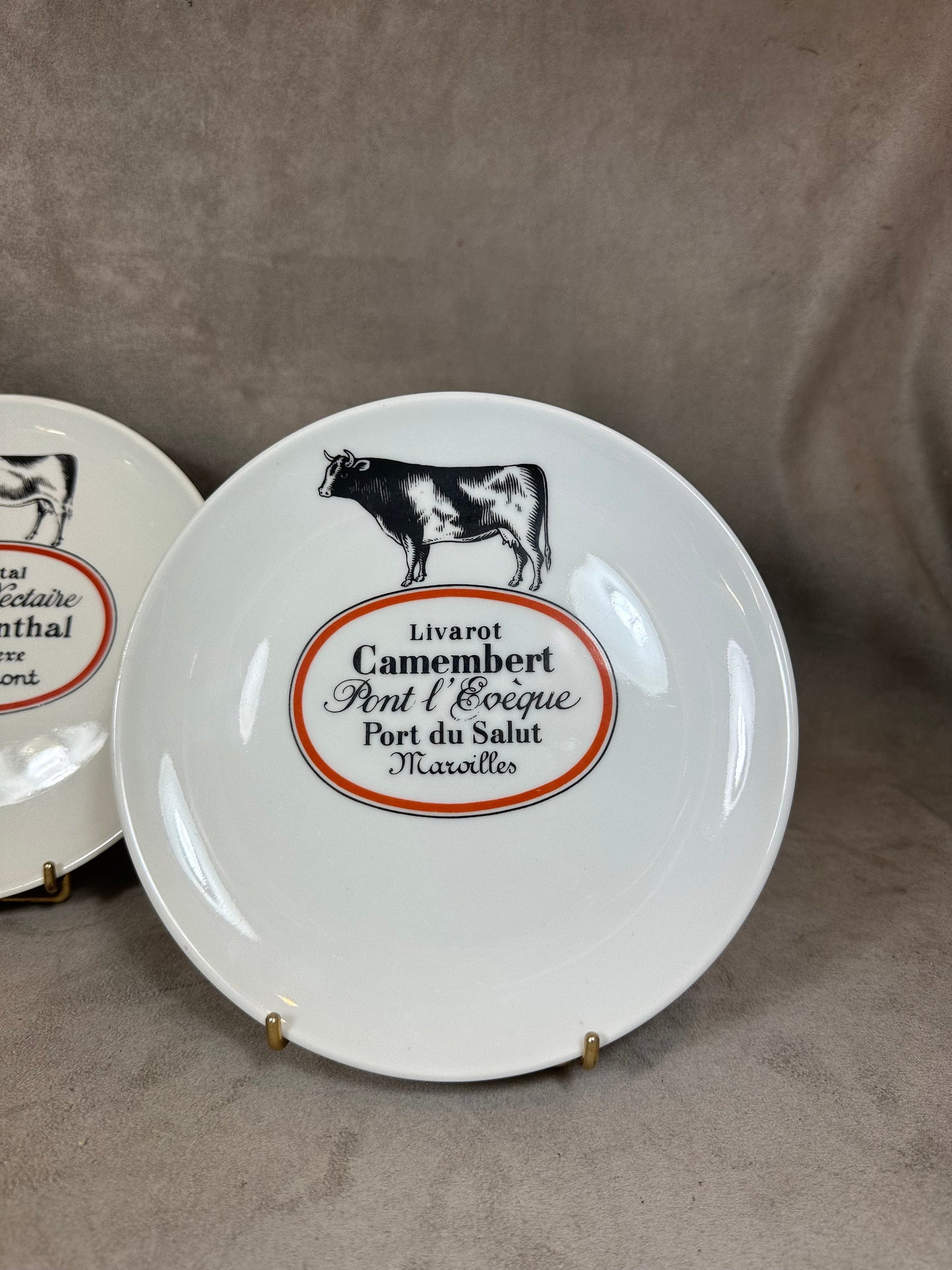 Set of 2 vintage Auteuil porcelain cheese plates Made in France