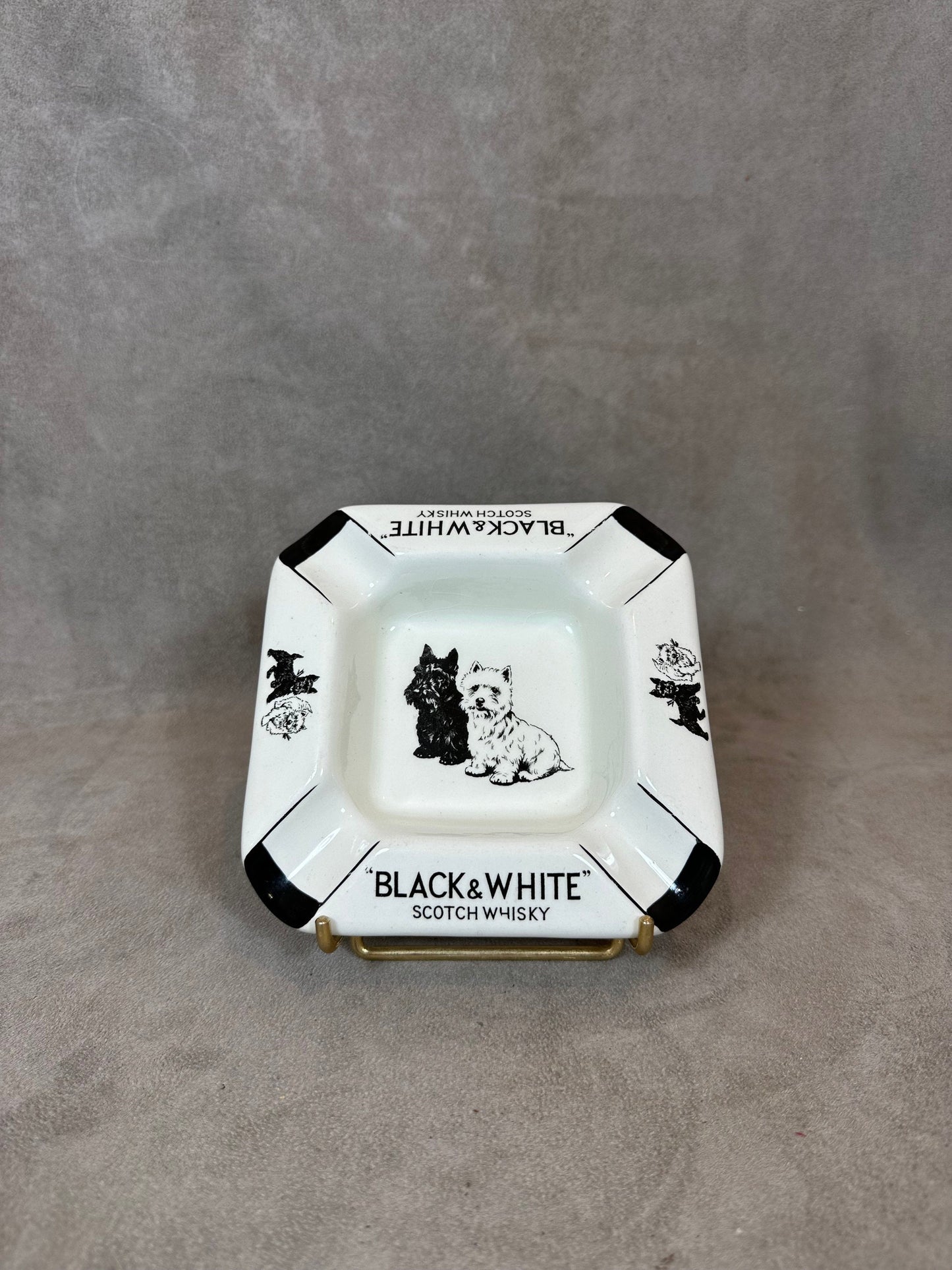 RARE Vintage Ceramic Black&amp;White Whisky Ashtray James Green and Nephew Made in England 1960s