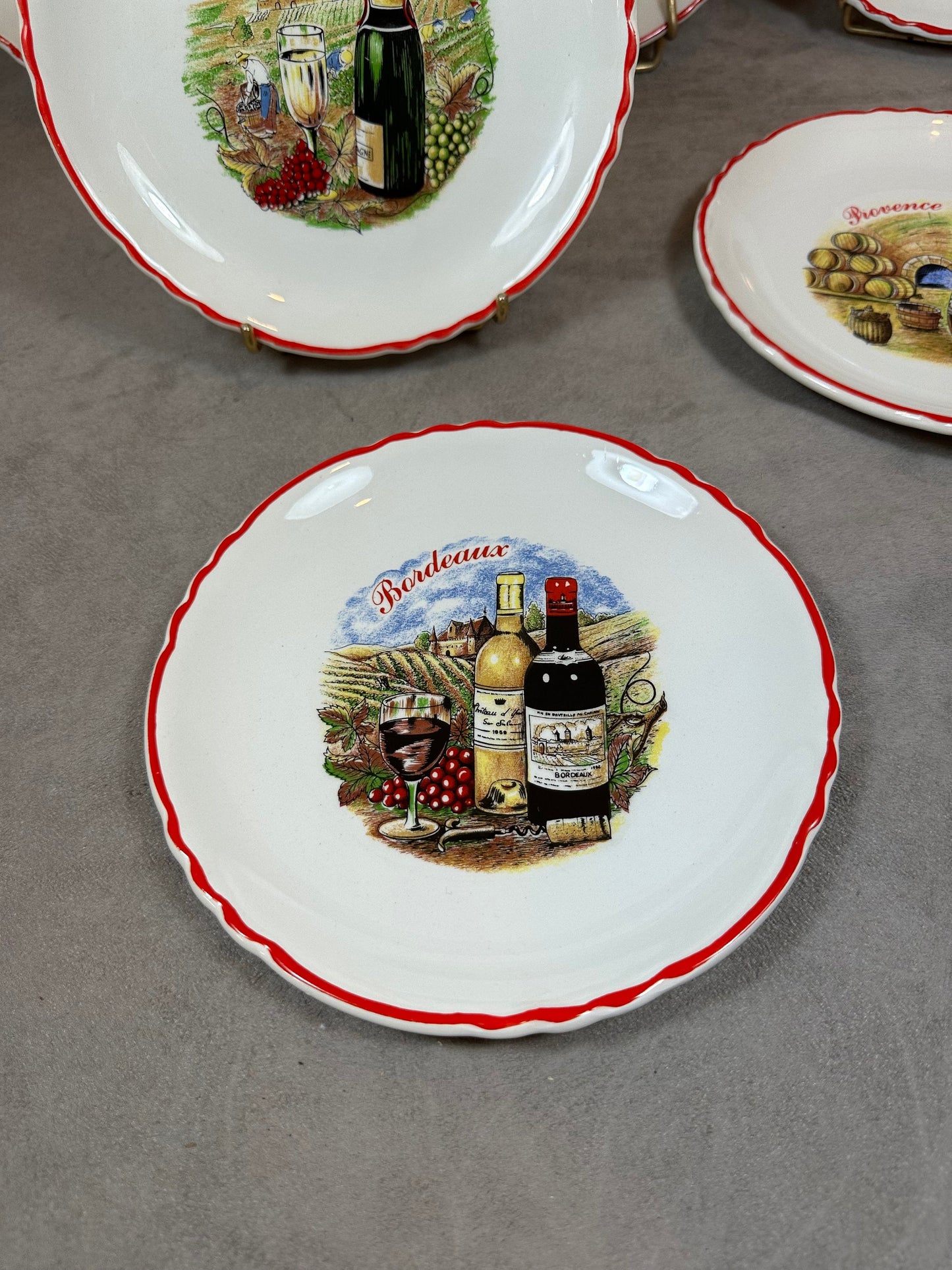Set of 6 decorative plates on the theme of French wines according to French regions Made in France