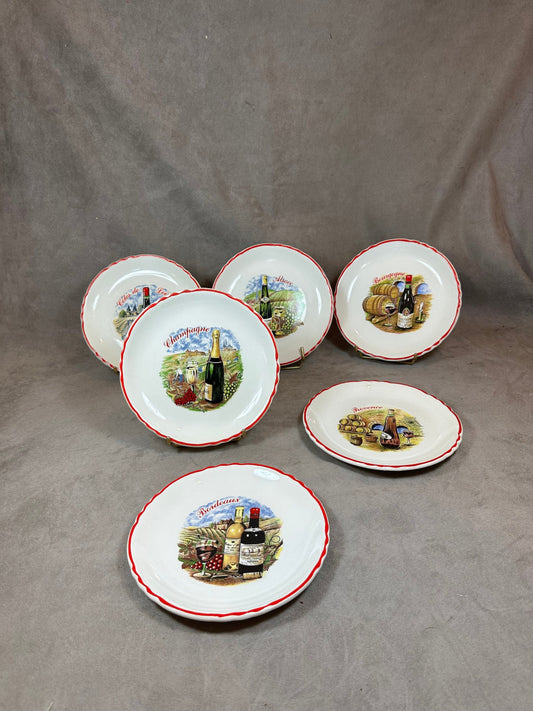 Set of 6 decorative plates on the theme of French wines according to French regions Made in France