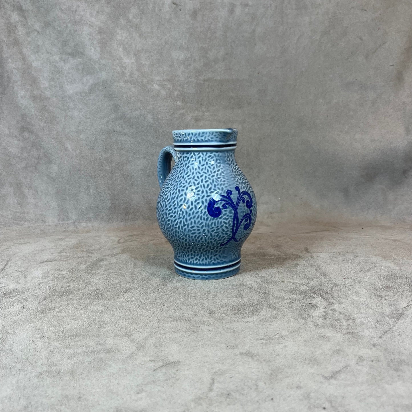 Vintage REVOL blue porcelain pitcher Made in France 1970s