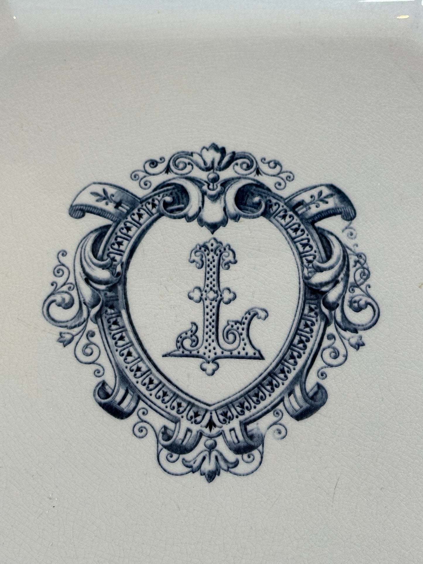 Earthenware Dish, Monogram L, by Terre de Fer, Made in France, Vintage 1970