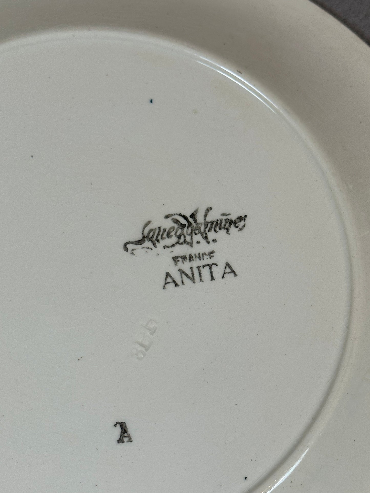 Set of 2 Sarreguemines Earthenware Plates, Anita Line Flower Pattern, Made in France, Vintage 1970