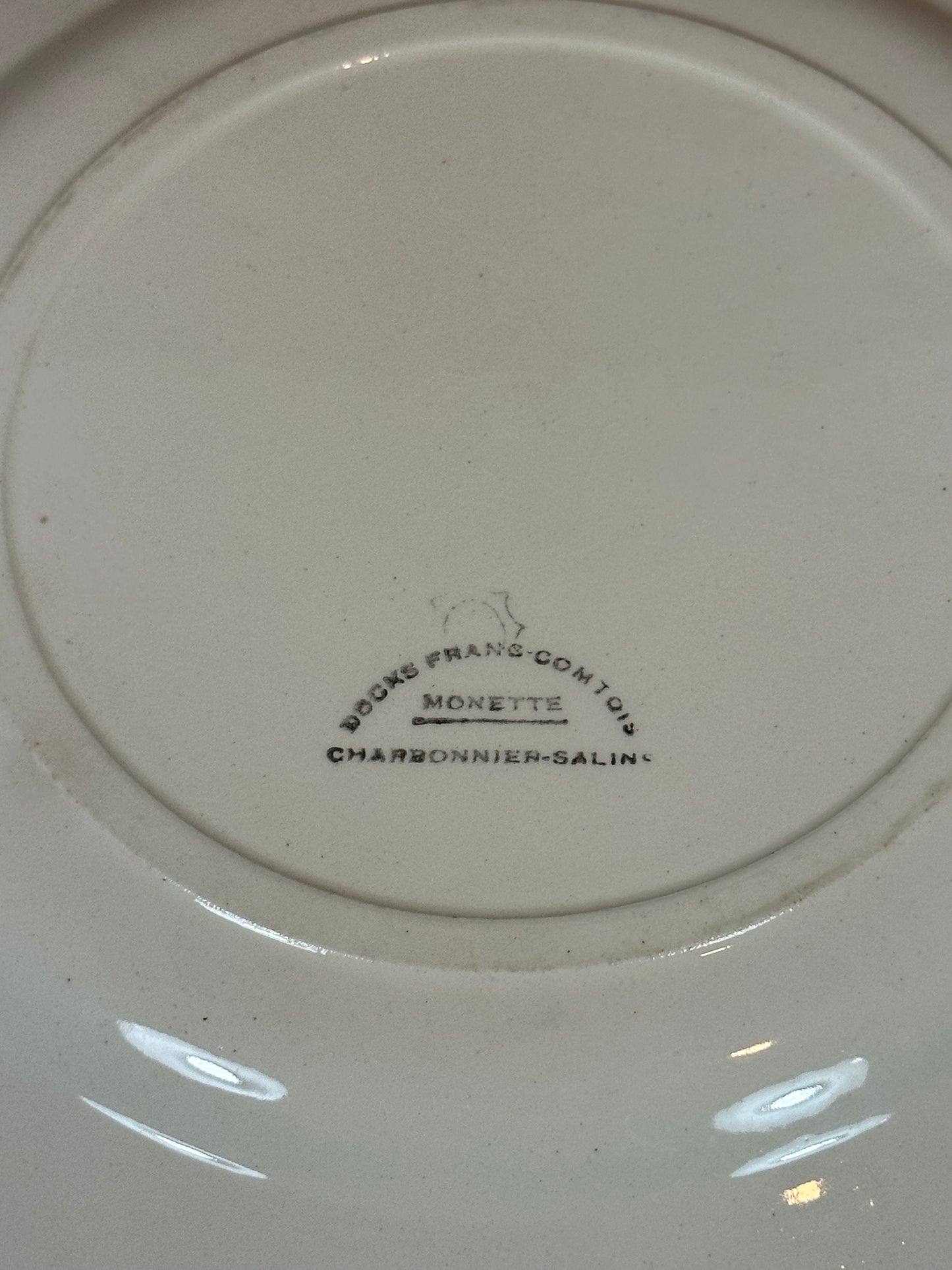 Earthenware Plate from the Docks Franc Comtois Charbonnier Salins, Flower Motif in Vase, Made in France, Vintage 1980