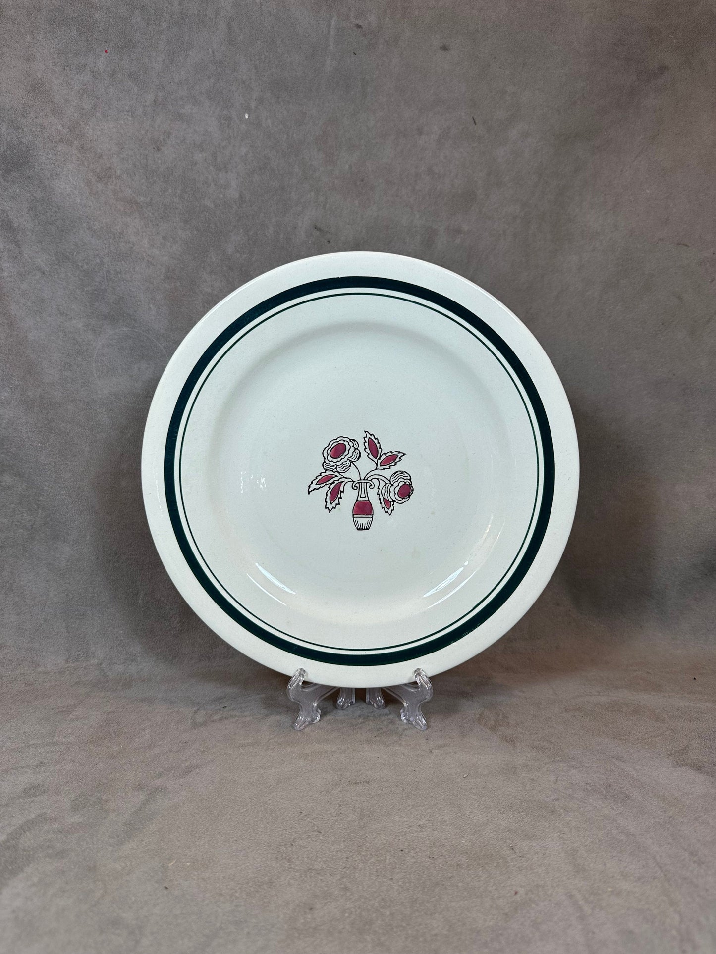 Earthenware Plate from the Docks Franc Comtois Charbonnier Salins, Flower Motif in Vase, Made in France, Vintage 1980