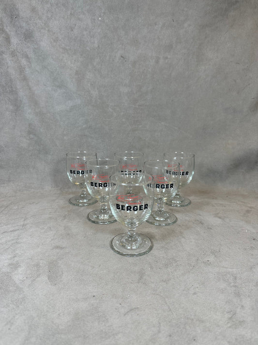 6 verres Anisette Berger blanc vintage articles publicitaires | Made in France | Années 1990