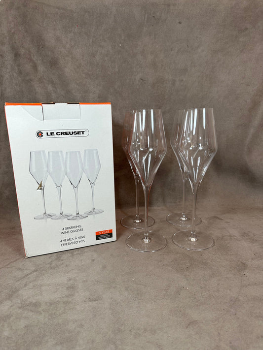 Set of 4 Le Creuset Crystal Champagne Flutes Made in France