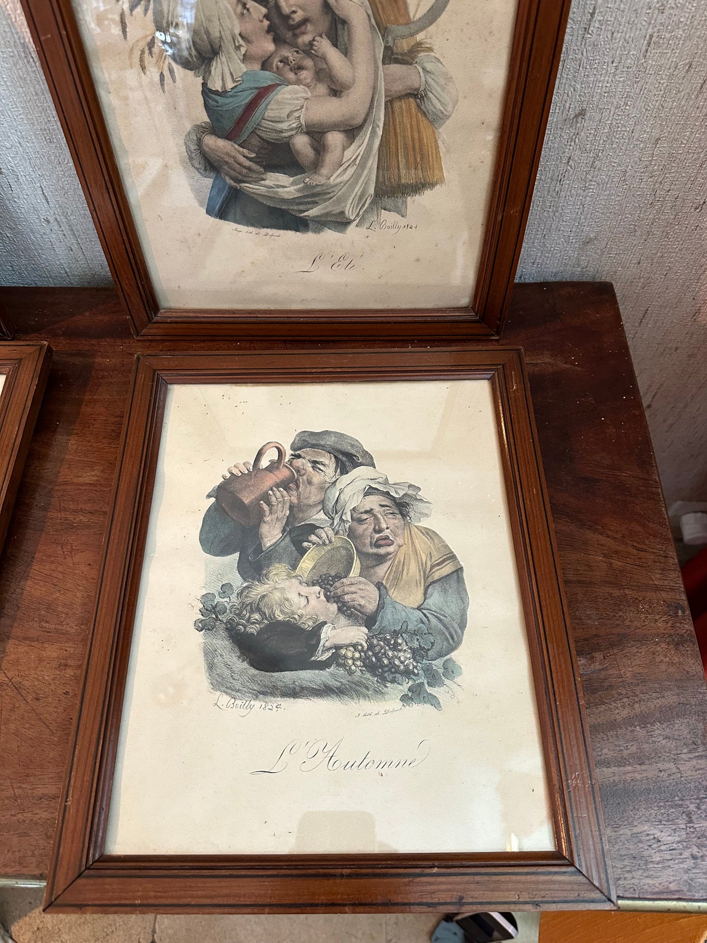 VERY RARE Magnifique séries de 4 gravures "les Quatre saisons" d'après Louis Boilly encadré sous verre  1824