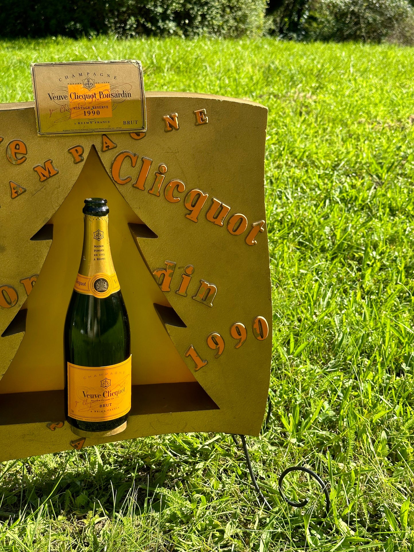 RARE Veuve Clicquot Cardboard and Metal Champagne Bottle Display Stand 1990s