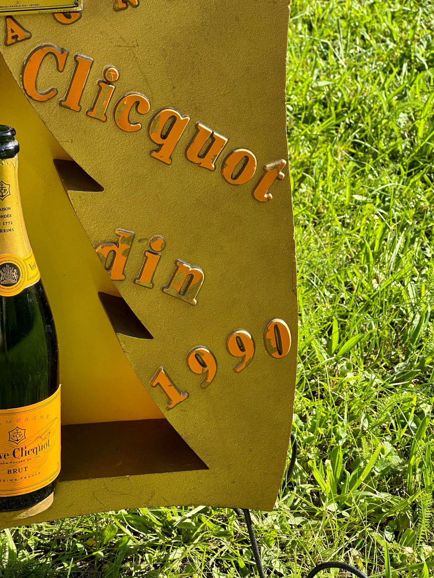 RARE Veuve Clicquot Cardboard and Metal Champagne Bottle Display Stand 1990s