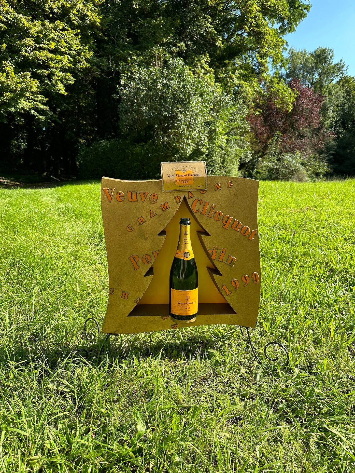 RARE Veuve Clicquot Cardboard and Metal Champagne Bottle Display Stand 1990s