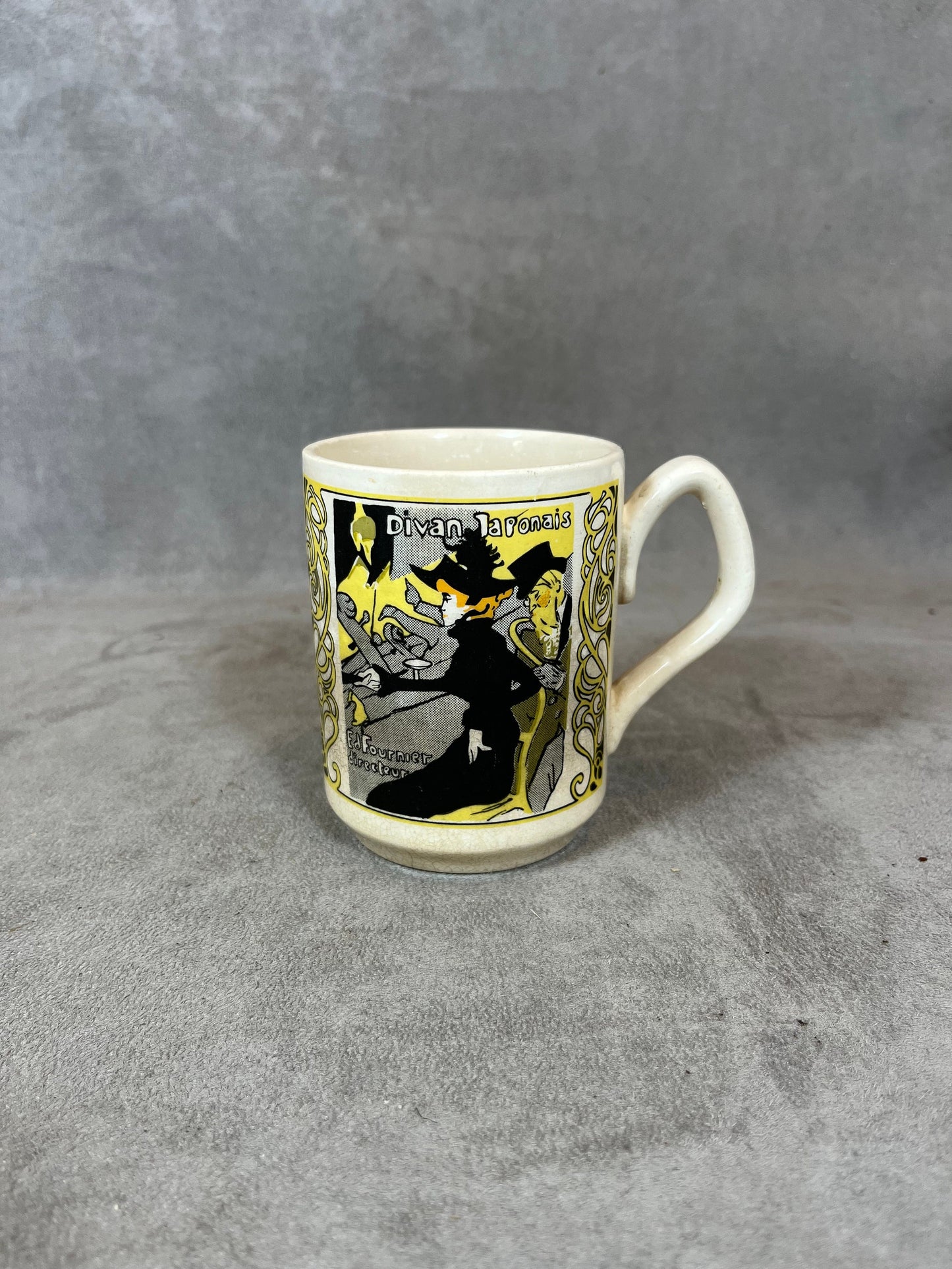 Advertising mug by Toulouse Lautrec from Divan Japonais in Paris vintage Made in France